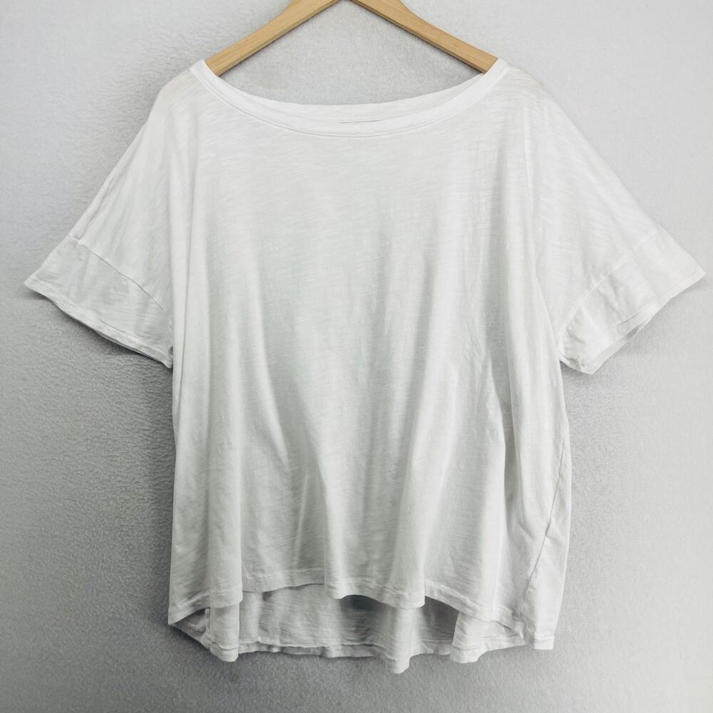 EILEEN FISHER Top XL Slub Organic Cotton Jersey Round Neck Dolman Sleeve White